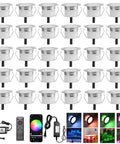 Smart WiFi RGB Deck Lights Kit 30 Pack For Outdoor Patio And Steps, Low Voltage 12V Recessed LED, Waterproof IP67, controller included