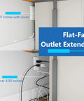 Slick Low Profile Flat Face Outlet Extender With Three Receptacles And Three Foot Power Cord Ultra Thin Build showing dimensions and setup.