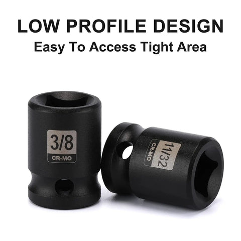 11-Piece Three Eighths Inch Drive SAE Pipe Plug Socket Set With Tapered Male Square Drive And Chamfered Female Square Drive