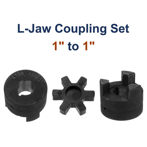 1 Inch L Jaw Coupling Set Three Piece Flexible Drive Coupler With Buna N NBR Rubber Spider For Log Splitter And Hybrid Equipment Including 1 Inch Bore Keyways And Set Screws