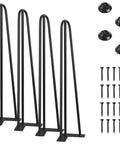 18 Inch Hairpin Table Legs Set, 1/2 Inch Steel Rods, Black Powder Coat Finish, Heavy Duty 800 Lb Load Capacity, Mounting Screws Included