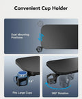 Close-up of rotating cup holder on 32 Inch On Wheels Overbed Desk With Cup Holder And Height Adjustable Pneumatic Lift Rolling Computer Cart.