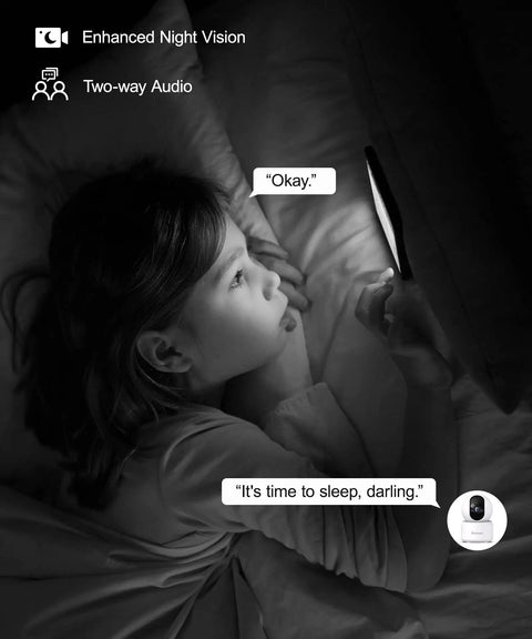 2K Indoor Security Cam With 360 Degree View For Pets And Baby, Night Vision, Built In Siren, Local SD Storage, 2.4G WiFi, Easy App Setup