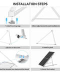 Installation guide for Upgraded 47 Inch Adjustable Solar Panel Tilt Mount Brackets Set for roof stand on RV boat off grid, step-by-step images.