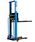Heavy Duty Portable Electric Pallet Stacker Jack With 51 Inch Lift Height, solid blue steel material lifter for logistics.