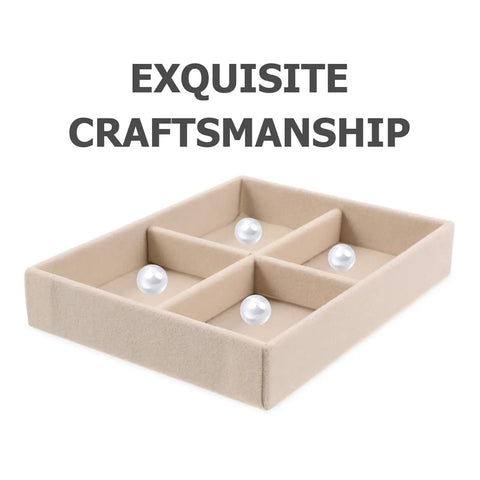 No Sweat Beige Velvet Jewelry Tray With Four Grid Compartments For Quick Sorting Rings Earrings And Bracelets Easy Drawer Insert Organizer with pearls.