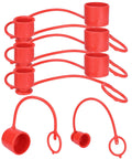 Red rubber dust caps for 1/2 in flat-face hydraulic quick-connect couplers; 4 sets of male and female covers