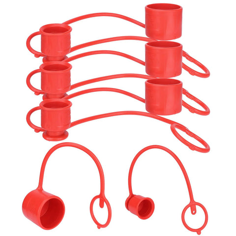 Red rubber dust caps for 1/2 in flat-face hydraulic quick-connect couplers; 4 sets of male and female covers