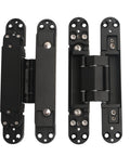 Rock Solid Black Hidden Door Hinges For Flush Wood Panels, Heavy Duty Concealed Butt Hardware in black finish, side view.