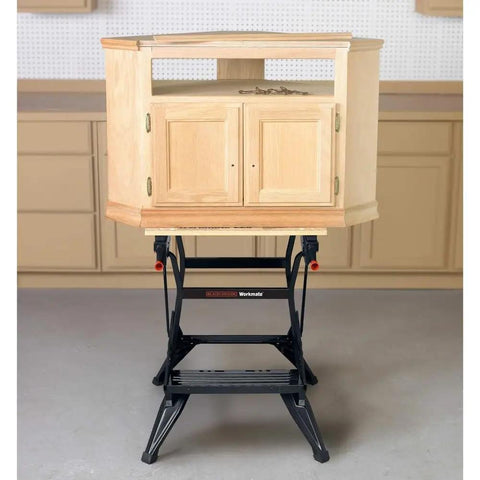 Portable Work Bench With Vise And Adjustable Height Legs, Heavy Duty Steel Frame Supports Up To 450 Lbs with wood cabinet project