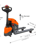 Aequanta Full Electric Pallet Jack, Heavy Duty 3900 Lb Load Capacity Mini Pallet Truck With Built In Battery, Ultra Compact Design dimensions shown.