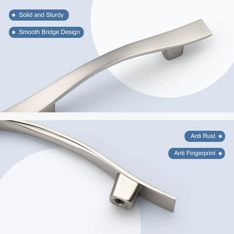 25 Pack Cabinet Handles With 3 Inch Hole Centers Bridge Design Shiny Nickel Zinc Alloy, close-up of anti-rust feature