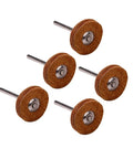 Premium Brown Felt Polishing Wheels For Jewelry And Watch Buffing With Rotary Tool Accessories To Get Flawless Finishes And Shine - Set of 5 wheels with metal shafts.