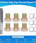 M15x1.5 Oil Drain Plug Thread Repair Tool Kit with tap, 6 plugs, and washers for repair of sump, transmission, and differential.