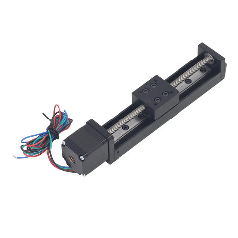 Heavy Duty Linear Slide Guide Rail 100mm Stage Actuator Boasting Aluminum Alloy Chassis And T6x4 Electric Motor with visible wiring.