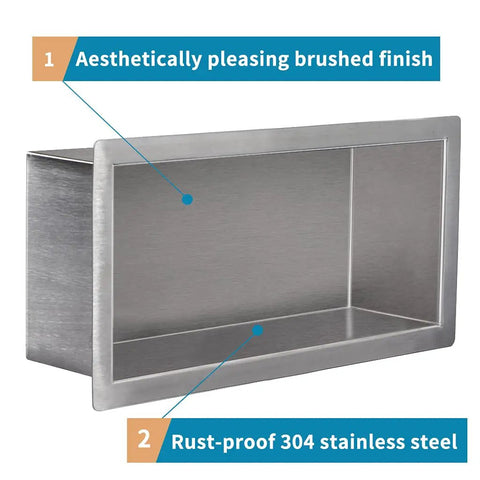 12 Inch By 6 Inch Shower Niche Recessed Caddy In Brushed Nickel Finish Rustproof 304 Stainless Steel Bathroom Shelf Insert Fits 11x5.1 Wall Holes Easy Mounting