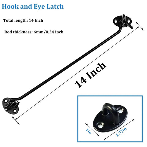 14 Inch Privacy Hook And Eye Barn Door Lock Set In Stainless Steel With Black Powder Coat Heavy Duty Latch, side view