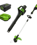 No Hassle 60V Cordless String Trimmer And 540 CFM Air Blower Yard Work Combo Set with battery and charger included.