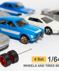Four Piece 1 To 64 Scale Wheels And Tires Set For RC Diecast Cars And DIY Models With Real Riders Rims Including Axles