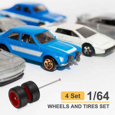 Four Piece 1 To 64 Scale Wheels And Tires Set For RC Diecast Cars And DIY Models With Real Riders Rims Including Axles