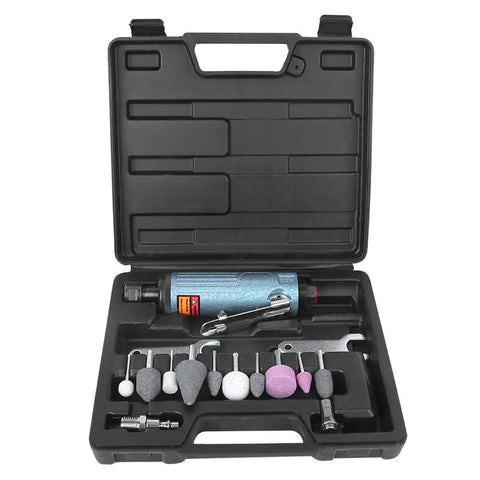 Top Grade Pneumatic Air Die Grinder 18000 RPM Badass Rotary Polisher With 6mm And 3mm Chucks in toolbox with accessories.