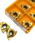 Heavy Duty Indexable Carbide Lathe Tool For External Thread Turning With 60 Degree Angle and precision cutting inserts in storage box.