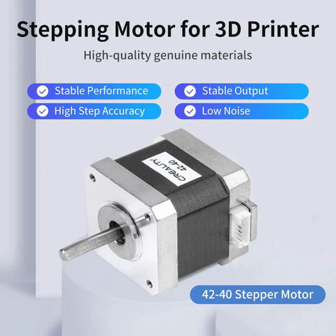 Creality 42-40 stepper motor for 3D printers, front view with D-shaped shaft and silver housing.