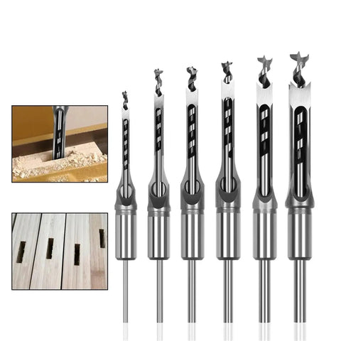 Heavy Duty HSS Twist Drill Bits Combined With Square Auger Mortising Chisel Woodworking Drill Tool Kit for accurate square hole boring.