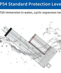 Front-angle view of silver linear actuator with mounting bracket; 200 mm stroke, 1000 N (220 lb) at 12 V