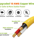 Heavy Rated 30 Amp Nema 14-30P To 6-30R Welder Adapter Cord 1 Foot Dryer Outlet Converter For 240V EV Charger And Heater, showing 10 AWG copper wire with insulation.