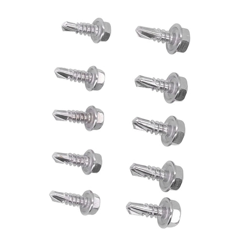 Image of Self Drilling Screws Hex Head Stainless Steel 100 Pcs Set 4.2x13mm And 4.8x13mm Heavy Duty Fasteners arranged in rows.