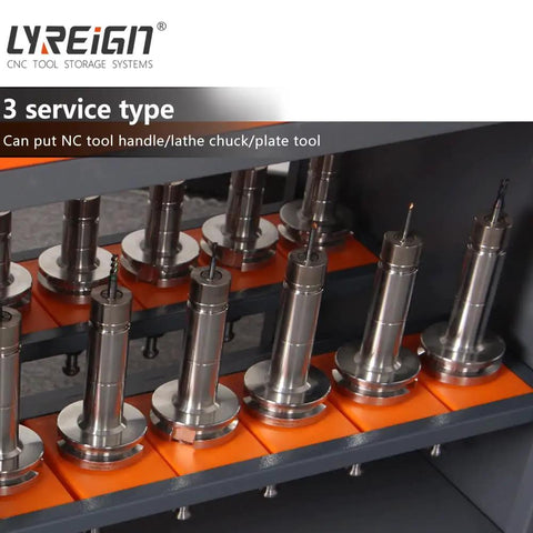 Removable CNC Tool Rack Cart With Dual Layer Steel Side Mount Storage displaying short tool holders on shelves