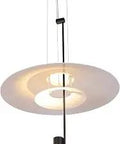 Positano 20 Inch Integrated LED Pendant Light In Black With Height Adjustable Cable Sloped Ceiling Compatible Dimmable ELV 15 To 100 Percent ETL Certified Sleek Modern Pendant Lighting showing side view with lit acrylic shade