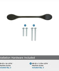 Matte Black Ravino Cabinet Pull 3 Inch Center-To-Center Transitional Drawer Handle with installation screws displayed