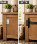 Before and after image of cabinet with Pack Of 2 5 Inch Black Wrought Iron Shed Door Hinges Antique Style Flush Mount Cast Iron Barn Door Hardware