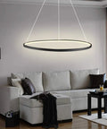 Living room with Modern LED Ring Pendant Light With Minimalist Halo Design, 31.5 Inch Ceiling Chandelier In White Finish
