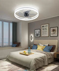 Bedroom with Low Profile Flush Mount Ceiling Fan With Lights 19.7 Inch LED Remote Control 3 Color Lighting And 3 Speed Settings