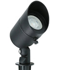 Close-up of a single black spotlight from 4W 12V Low Voltage Landscape Lights Kit with Waterproof Outdoor Spotlights, showing adjustable knuckle.
