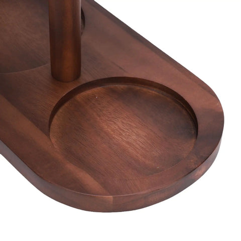 Close-up of the Top Shelf Solid Wood Pour Over Coffee Dripper Holder Stand With An Elevated Stable Base, showcasing its smooth wood finish.