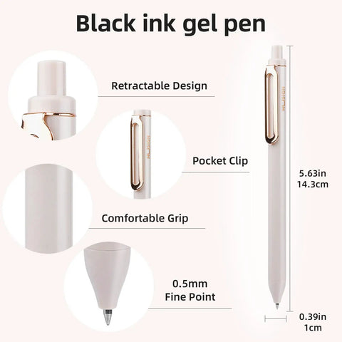 5 Pack Gel Pens 0.5mm Retractable Quick Dry Black Ink Fine Point Rolling Ball Gel Pens For Smooth Writing No Bleed