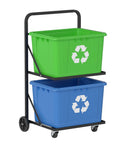 Ultra Heavy Duty Metal Recycling Cart With Butter Smooth Rolling Casters Dual Tier Premium Rust Resistant Steel Bin Stand For No Sweat Home Garbage Sorting Today with green and blue bins.