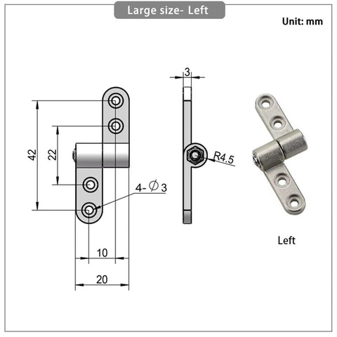 360-degree damping hinge, large-size left, adjustable torque shaft for arbitrary stop, 1 piece