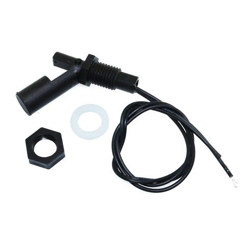 Dual Water Level Sensor Kit Two Pack 110V DC Side Mount Horizontal Liquid Float Switch, includes mounting components and wiring.