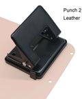 Two Hole Paper And Leather Puncher For Office And Home Use One Quarter Inch Circle Holes With Three Point One Four Inch Spacing A True Workhorse For Punching Twenty Sheets Or Two Millimeter Leather Black Mess Free Design shown punching leather
