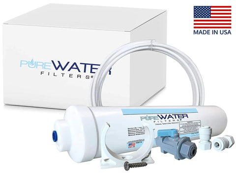 Slick Inline Water Filter Kit For Refrigerators And Ice Makers With Quick Connect Fittings And Fifteen Foot Tubing.