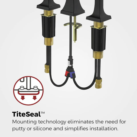 Bellance 8 Inch Widespread Bathroom Sink Faucet Two Handle Three Hole Design Matte Black Finish NSF Certified No Fuss Install With Push And Seal Drain Model LF049BLLB underside view showing installation tech.