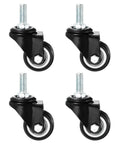 1.5 Inch Stem Casters 4 Pack Pu Swivel Wheels With M10 Threaded Stems And 360 Degree Rotation Heavy Duty Rolling Cart Casters in black.