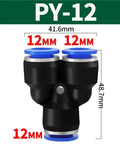 Push To Connect Hose Fittings Kit For Air Water Oil Lines Y And W Shaped Connectors PY 12 Style 12mm size