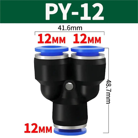 Push To Connect Hose Fittings Kit For Air Water Oil Lines Y And W Shaped Connectors PY 12 Style 12mm size