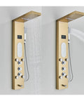 RIBEUJIZS Digital Shower System, Shower Panel Column, Gold finish with rainfall and hand shower options, stainless steel design.